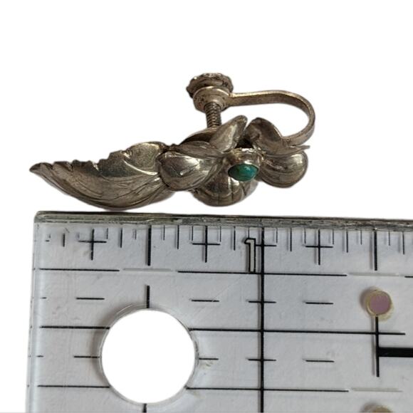Silver and turquoise screw back flower earrings VINTAGE - Picture 8 of 8